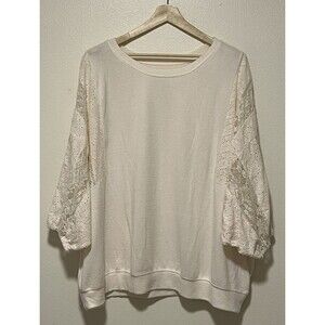 Torrid Super Soft Plush Top Size 5 Ivory Lace Eyelet Sleeves Boho Beach Classic